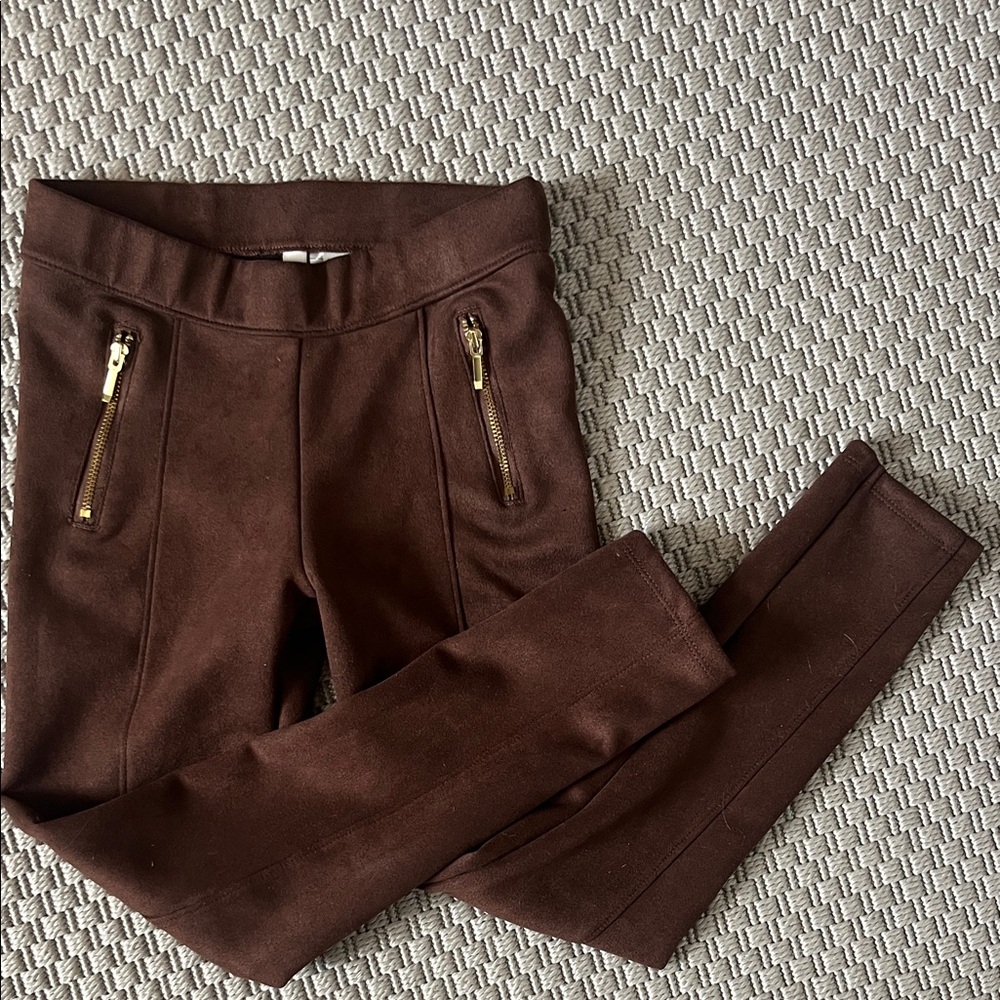 Janie and Jack Brown Ponte Leggings with Gold Zipper Accents